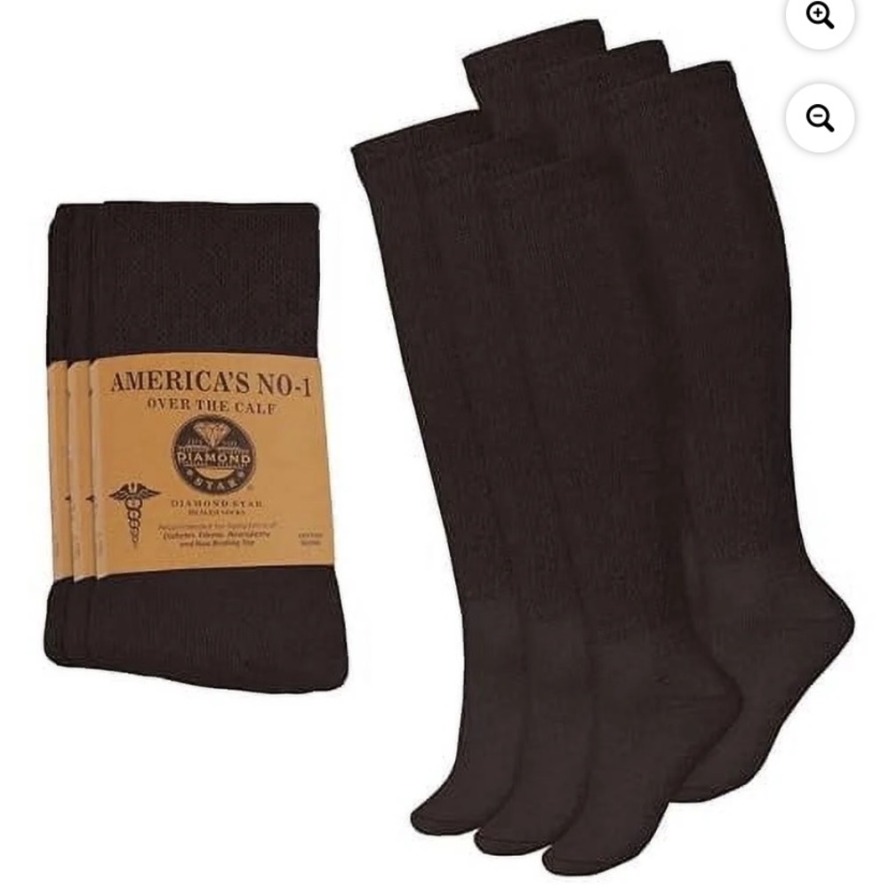 Diamond Star 2 Pairs Diabetic Socks Over The Calf -Cotton Men's,10-13 Big & Tall